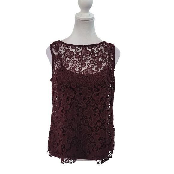 White House Black Market Size S Burgundy Sleeveless Lace Overlay Tank Top - Picture 1 of 9